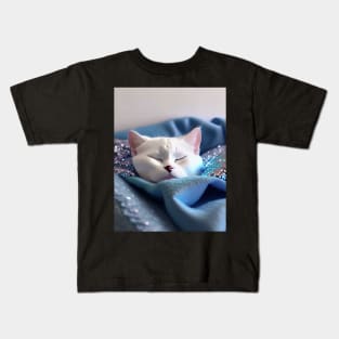 Sleepy White British Shorthair Cat Kids T-Shirt